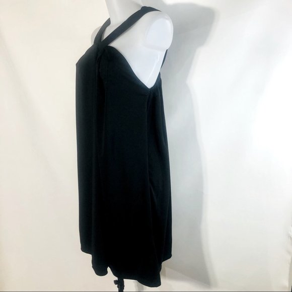 Suzanne Betro Division D Black Tie Collar Sleeveless Shift Midi Dress Size L - Picture 3 of 9